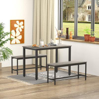 Ebern Designs 4-Person Dining Set, Dining Table With 2 Benches Modern Kitchen Table With Metal Frame, Breakfast Table Ba