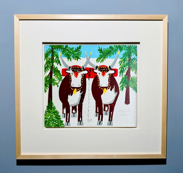 Maud Lewis Original Painting - Oxen in Winter - MaudPrints.ca in Arts & Collectibles