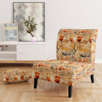 Red Barrel Studio Beige Meadow Flowers Boho Pattern - Upholstered Cottage Accent Chair
