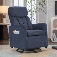 Latitude Run® Linen Swivel Rocker Chair with Sprayed ring iron foot base