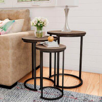 Union Rustic Laib Modern Nesting Tables or Nightstands, Round Living Room End Tables with Metal Base