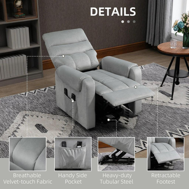 LIFT CHAIR FOR ELDERLY, MASSAGE RECLINER CHAIR WITH 8 VIBRATION POINTS, FOOTREST, REMOTE CONTROL, SIDE POCKETS, GREY in Chairs & Recliners - Image 4