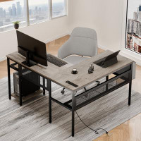 17 Stories Verlis L-Shaped Reversible Computer Desk with Power Strip and USB Ports