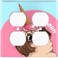WorldAcc Metal Light Switch Plate Outlet Cover (Pugicorn Dog Ice Cream Blue Pink - Single Toggle)