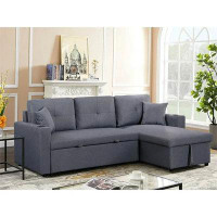 Latitude Run® 87" Wide Linen Fabric Reversible Sleeper Sofa & Chaise & Cup Holder-Grey