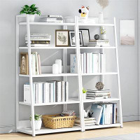 Latitude Run® 5 Tier Open Bookshelf,Steel And Wood Display Stand, White