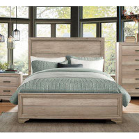Millwood Pines Contemporary Look Natural Finish Queen Bed 1Pc Premium Melamine Board Wooden Bedroom Furniture