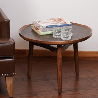 George Oliver Nesting Table, Solid Oak Hardwood Structure Round Side Table with Solid Wood Feet