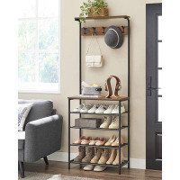 17 Stories 5-Tier Shoe Rack Different Heights, 5 Dual Hooks, Top Shelf,  Brown and Black_72.2" H x 26.8" W x 12.4" D