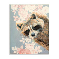 Stupell Industries Raccoon Hanging From Pink Flowers Animal Portrait Diane Fifer