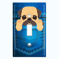 WorldAcc Metal Light Switch Plate Outlet Cover (Cute Puppy Dog Pug Jean Pocket    - Single Toggle)