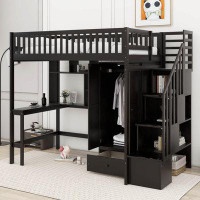 Harriet Bee Jaquaze Twin size Loft Bed with Bookshelf,Drawers,Desk,and Wardrobe
