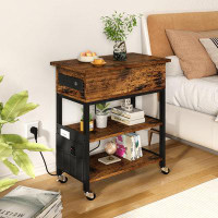 17 Stories Vintage End Table With Charging Station & Hidden Storage: Sturdy, Multifunctional, Perfect For Small Spaces