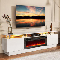 Ivy Bronx 80" Media Console For TVs Up To 90" With Electric Fireplace, Large TV Stand with Led Light