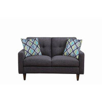 Winston Porter Fabric Upholstered Wooden Loveseat With Tufted Back, Grey
