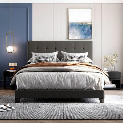 Latitude Run® Grand lit plateforme tapissier capitonné in Beds & Mattresses in Québec