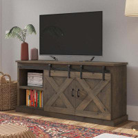 Rosalind Wheeler 66 inch TV Stand Console for TVs up to 80 inches, No Assembly Required, Barnwood Finish