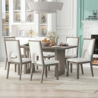 Red Barrel Studio 6-Piece Wood Dining Table Set with Upholstered Chairs