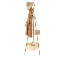Mercer41 Elegant Gold Coat Rack Stand With Storage Basket, 9 Hooks - Freestanding Coat Tree For Bedroom, Hallway, Office