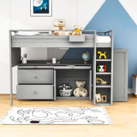 Harriet Bee Azha Kids Twin Size 2 Drawers Loft Bed with Cabinet and Desk