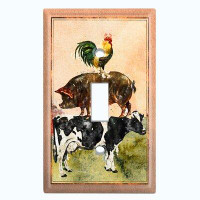 WorldAcc Metal Light Switch Plate Outlet Cover (Animal Farm Country Side Chicken Pig Black Cow For Kitchen - Single Togg