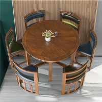 HOUZE 6 - Person Brown Round Solid + Manufactured Dining Table Set