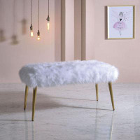 Everly Quinn Metal Tube Bench With Faux Fur Cushion In Gold Finish