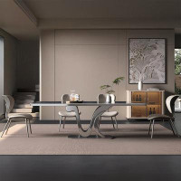 Lawrence Frames Modern Luxury Rectangular Black Rock Slab Dining Table Sets