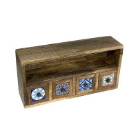 Bungalow Rose Deyja Ceramic Tile Inlay Wood 4 Drawer Spice Cabinet