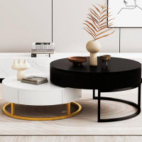 Everly Quinn Modern Round Lift-Top Nesting Coffee Tables With 2 Drawers