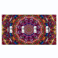 WorldAcc Metal Light Switch Plate Outlet Cover (Colorful Mandala Meditation - Quadruple Toggle)