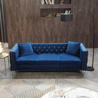 Rosdorf Park 2 Piece Modern Velvet Living Room Set With Sofa And Loveseat,Jeweled Button Tufted Copper Nails Square Arms