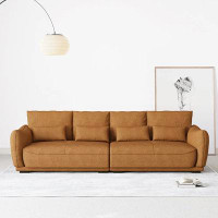 Musem 126'' Roll Arms SofaSuede Couch, Brown, for Living Room