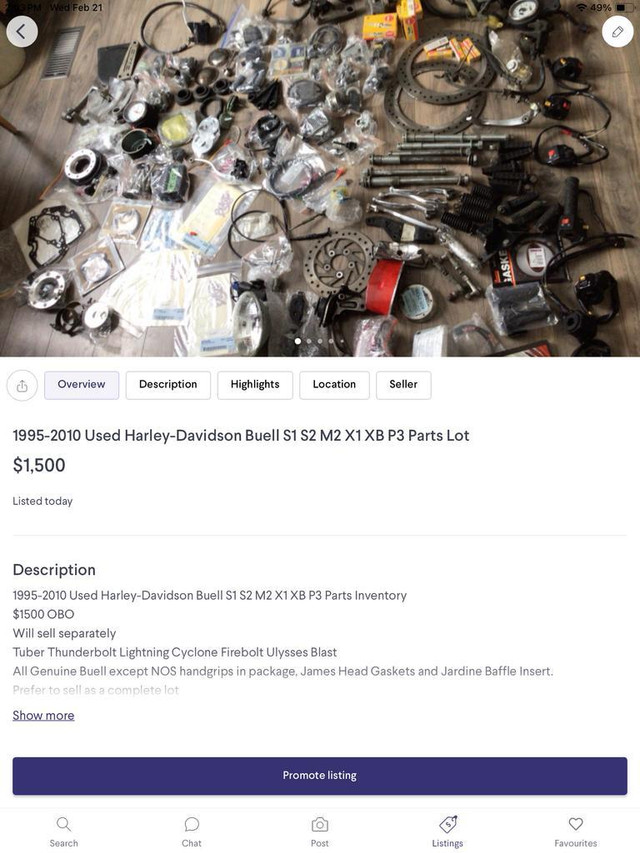 1995-2010 Harley-Davidson Buell S1 S2 M2 XB P3 Parts Lots in Motorcycle Parts & Accessories in Whitehorse - Image 2