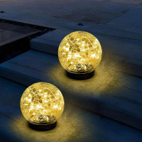 The Holiday Aisle® Solar Globes Lights Outdoor Garden Decor Solar Balls For Garden Crackle Glass Solar Lights For Outdoo