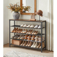 17 Stories 5 Tier Shoe Rack, 20-25 Pairs Of Shoes, Large Shoe Rack Organizer With 4 Metal Mesh Shelves, Rustic Brown And