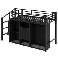 Isabelle & Max™ Full Size Metal Loft Bed With Drawers, Storage Staircase And Small Wardrobe