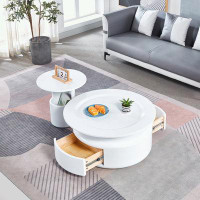 Brayden Studio 2 Pieces MDF Round Coffee Table Set with two drawers