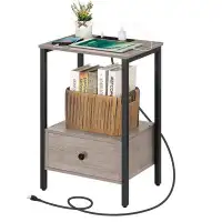 17 Stories End Table With Storage Shelf, Industrial Side Sofa Table, Bedside Accent Furniture Metal Frame Oak Finish