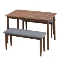 Audiohome 3 Pieces Modern Dining Table Set With 1 Rectangular Table And 2 Benches Fabric Cushion For 4 All Rubber Wood K