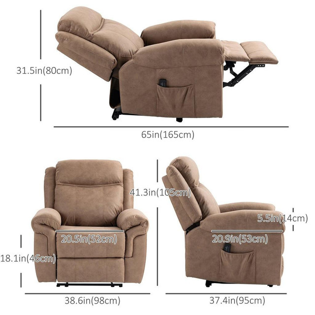 MANUAL RECLINER CHAIR WITH VIBRATION MASSAGE, SIDE POCKETS, MICROFIBRE RECLINING CHAIR FOR LIVING ROOM, BROWN in Chairs & Recliners - Image 4