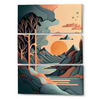 George Oliver Mountain Trees In Retro Graphic Blue - Landscape Mountains Canvas Wall Art Set