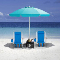 Arlmont & Co. 6.5Ft Beach Umbrella With Carry Bag, Outdoor Umbrella With Sand Anchor And Tilt Mechanism-Blue