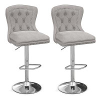 Ophelia & Co. Ophelia & Co. Set Of 2 Bar Chairs Dutch Velvet Bar Stool With Footrest Metal Base Anti-slip Ring