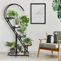 Arlmont & Co. 5 Tier Metal Plant Shelf, Adjustable Heart Shape Tall Plant Stand with Rack, Black