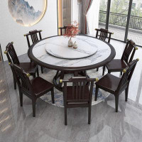 STAR BANNER New Chinese rock round dining table Modern simple solid wood table set with turntable