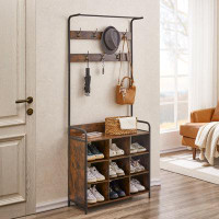 buthreing Coat Rack, Hall Tree With Shoe Rack For Entryway, 3-In-1 Entryway Coat Rack And Storage Rack, With 7 Hooks, A