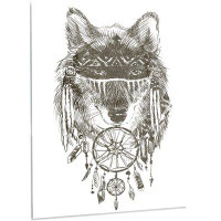 Design Art 'Funny Indian Wolf Warrior Watercolor' Graphic Art on Metal
