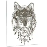 Design Art 'Funny Indian Wolf Warrior Watercolor' Graphic Art on Metal