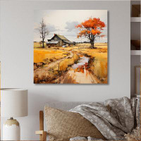 Winston Porter Orange Farm Autumn Landscape I - Farmhouse Metal Wall Art Prints